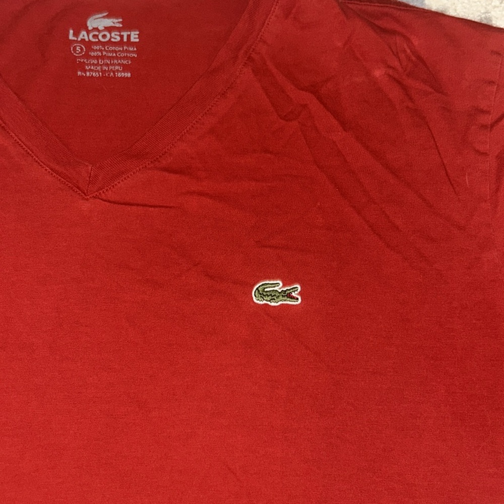 Lacoste Men's Crimson V-Neck Tee View 2